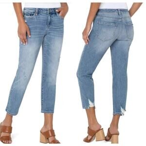 Liverpool The Crop Straight Jeans Thyme 20W Distressed Medium Wash Classic